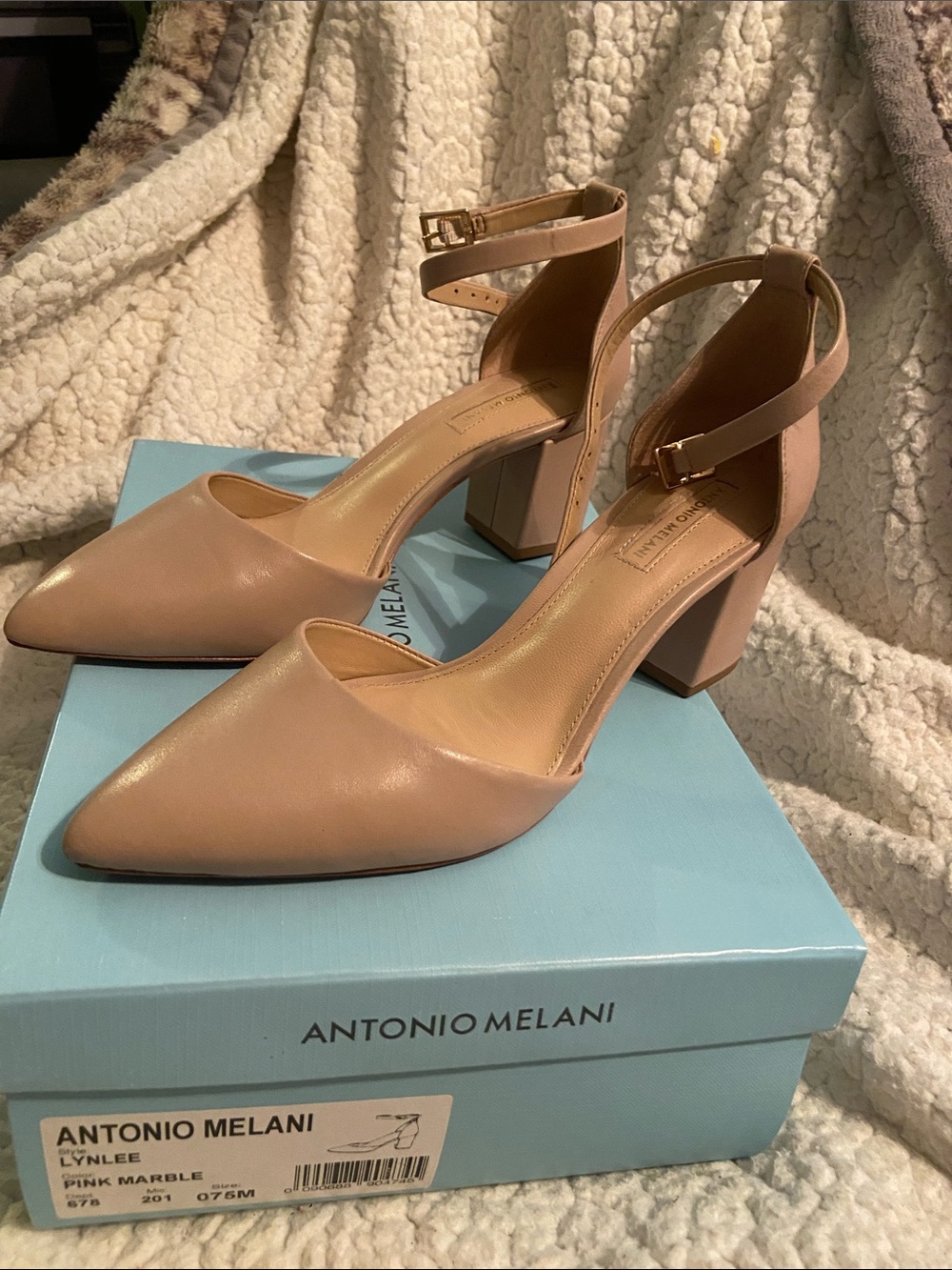 ANTONIO MELANI Pink Marble Block Heel Ankle Strap Pumps - Picture 6 of 16